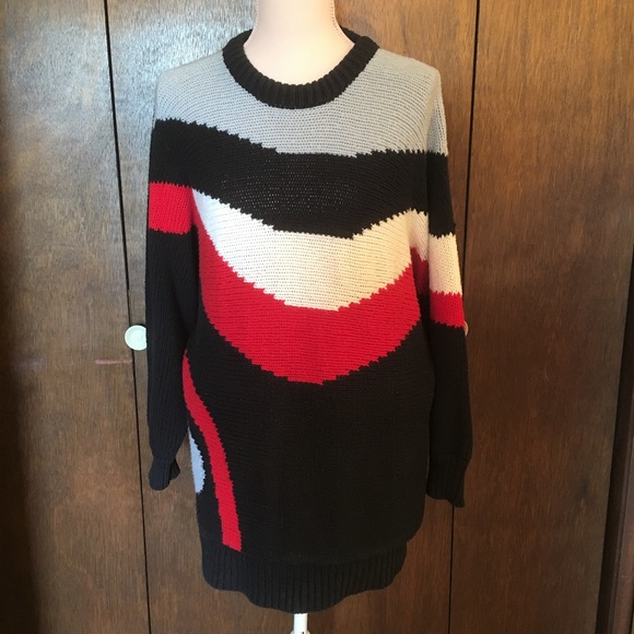 Smith Junction Sweaters - Black Sweater Bold Uneven Gray Red White Stripes
